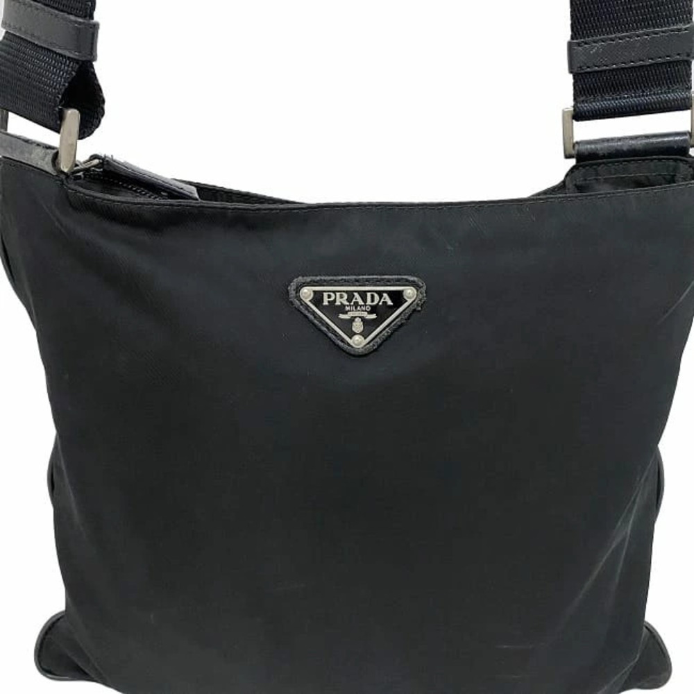 Prada Shoulder Bag Black Silver Nero Black Tessuto Sacoche Triangle Plate - Picture 8 of 10